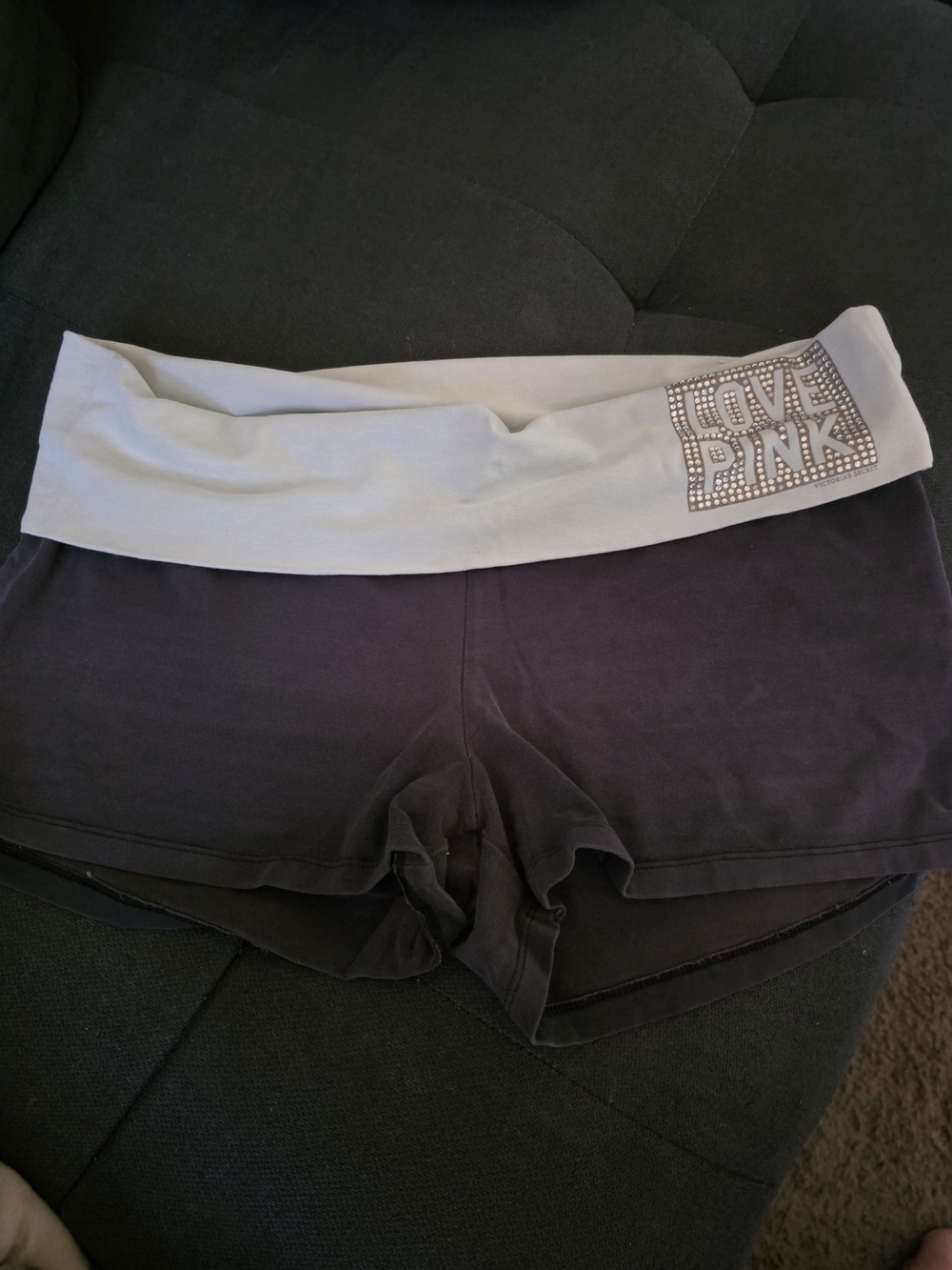 Victoria's Secret LOVE PINK Black Bike Shorts with White Fold-Over Waistband